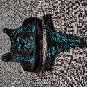 Adome Black And Teal Lingerie Set Size Medium